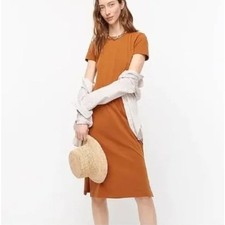 J. CREW Midi T-Shirt Dress Brown Chestnut Tan Sz L {X26}
