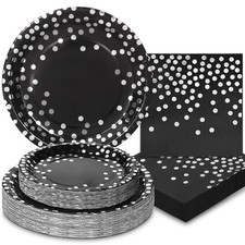 Boocikey 150 PCS Black Paper Plates and Napkins, 50 Guests 9 inch,