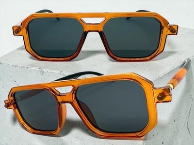 Classic Vintage Retro Style Party Raver SUNGLASSES Square Orange Frame Dark Lens