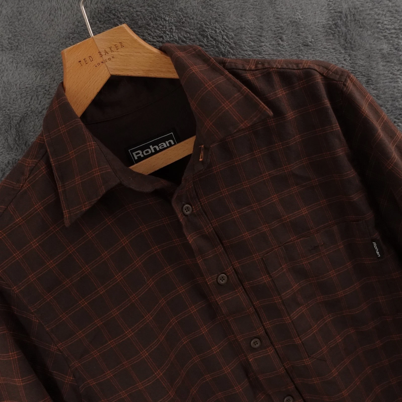 Rohan Shirt Mens Small Brown Check Ensign Long Sleeve Outdoor Walking Hiking Top