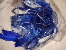 Blue Feather Mesh Beaded Fascinator Headpiece with Headband  Clip