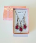 Parure bijoux collier et boucles argent 925 zircon rouge et blanc transparent