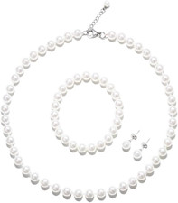 8Mm Pearl Jewelry Set for Women Girls, Necklace Bracelet Earrings White, Fau