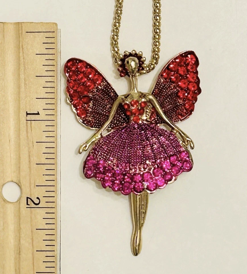 Collar Colgante Betsey Johnson Cristal Rojo MÓVIL Niña Ballet Hada Ángel Nuevo con Etiquetas Foto 2 de 4