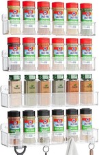 Spice Rack Wall Mount 4 Pack Clear Screw/Adhesive Installation