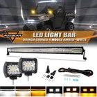 AUXBEAM 50" Curved & 4" LED Light Bar White/Amber/Strobe 6 Modes Offroad Driving