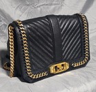 NWT Rebecca Minkoff Chevron Quilted Love Black Leather Crossbody Bag Purse