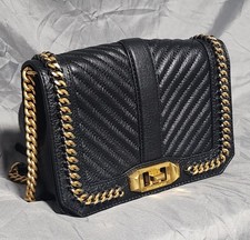 NWT Rebecca Minkoff Chevron Quilted Love Black Leather Crossbody Bag Purse