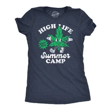 Womens High Life Summer Camp Funny T Shirts Sarcastic 420 Graphic Tee for Ladies