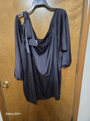 Torrid 5X Dark Gray Periscope Satin Off Shoulder Long Sleeve Blouse With Bow