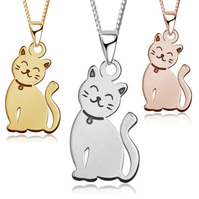 Halskette mit Katze Anhänger 925er Echt Sterlingsilber für Mädchen Kinder Damen