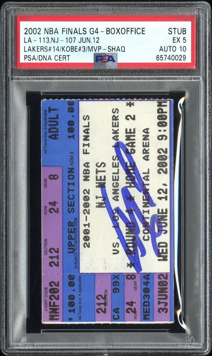 SHAQUILLE O'NEAL SIGNED 2002 NBA FINALS GAME 4 TICKET KOBE TITLE#3