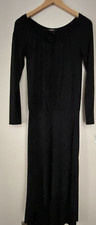 Express sz 3/4 Stretch LS Jersey Midi Dress Black Cinched waist hi low Hem