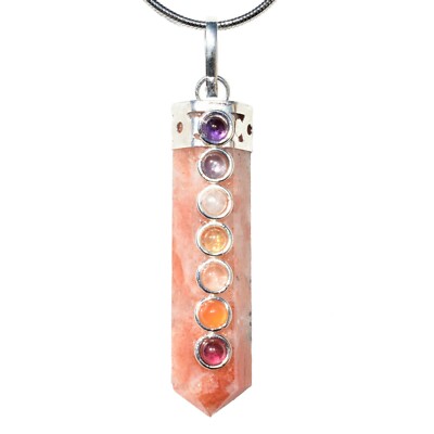 CHARGED 7 Chakra Himalayan Sunstone Point Pendant + 20'' Stainless Steel Chain