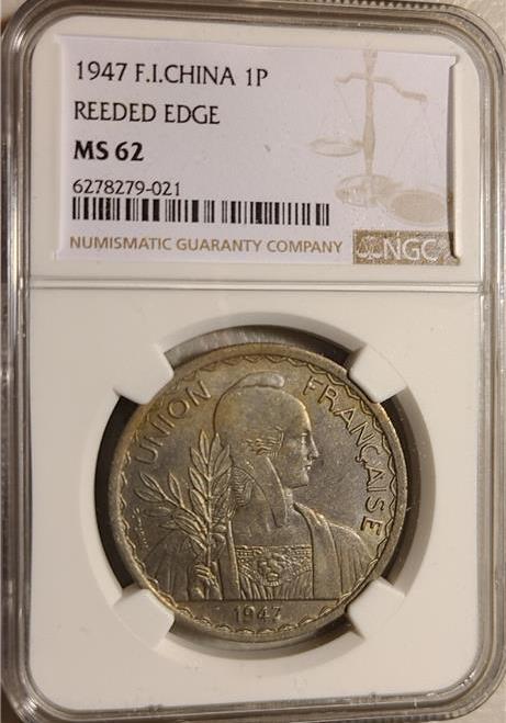 French Indochina 1 Piastre 1947 Reeded Edge NGC MS 62