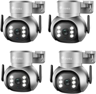 Ctronics 4PCS Security Camera WiFi Outdoor, 1080P 355° PTZ Home Camera Silvery