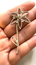 4.884 Vintage hairpin, silver tone, flower, rhinestones
