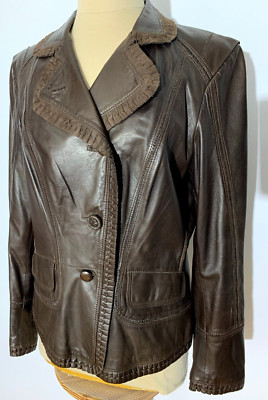 Danier Italian Leather Retro Jacket Brown Button Closure Size Large