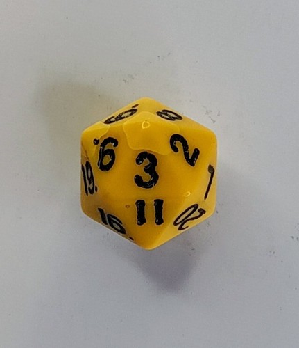 Vintage 1990s The Armory d20 RPG Die Opaque Yellow/Black Taiwan Mould - Picture 2 of 2