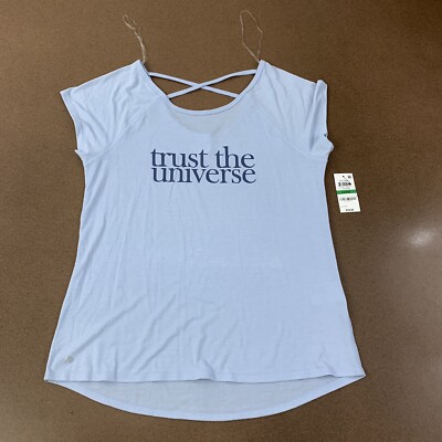 Ideology Women's Size Large Blue Trust The Universe Short Sleeve T-Shirt NWT