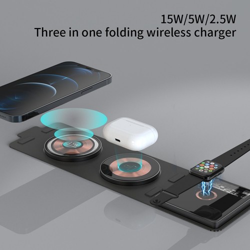 Tapis de Tapis Pliable Chargeur Sans Fil 3 en 1 pour Apple Watch Air Pods iPhone 14 Max - Photo 17 sur 20