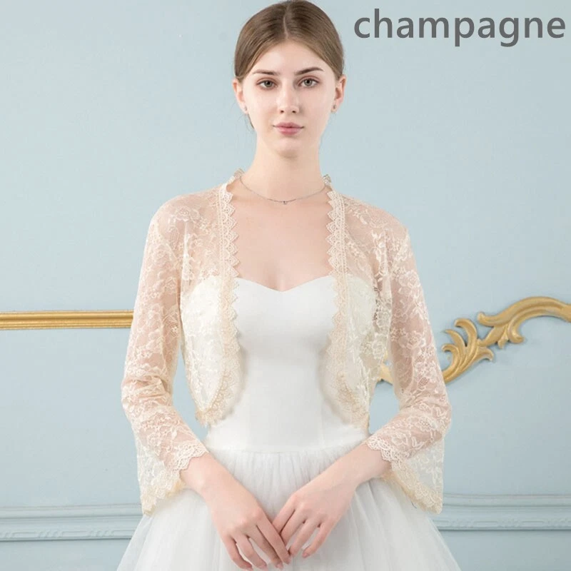 Dama Encaje Floral Transparente Abrigo Chal Envoltura Manga Acampanada Cárdigan Novia Boda Foto 4 de 4