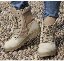 Mens Military Tactical Ankle Boots Leather Combat Work Shoes SWAT Lace Up Black