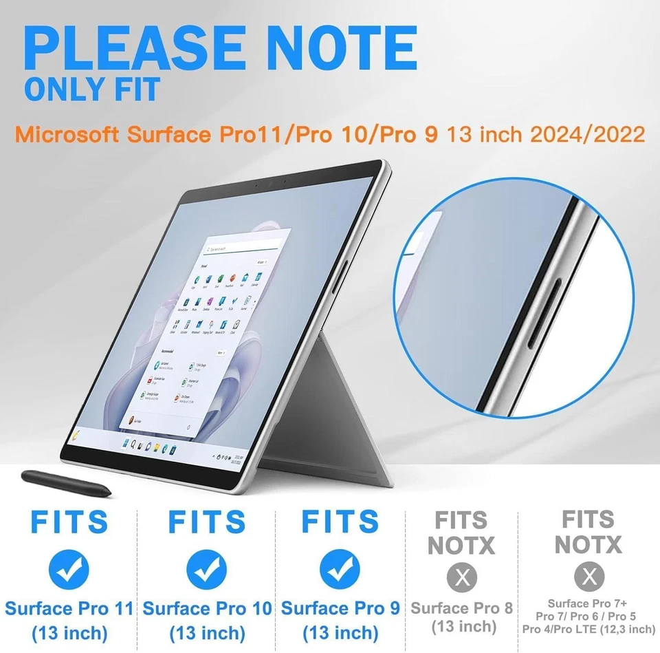 Cover Case For Microsoft Surface Pro 11 10 9 8 7 6 5 4 Go 4 3 2 1 with Stand - Image 2 of 4