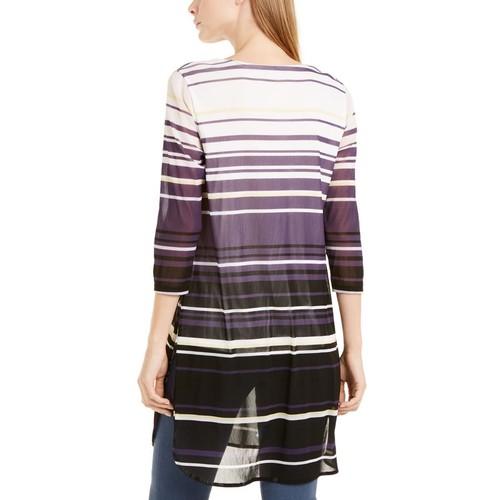 ALFANI NEW Women's White Multi Striped Round-hem Mesh Tunic Shirt Top S TEDO - Picture 2 of 2