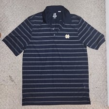 Men's M Cutter  Buck DryTec Notre Dame Fighting Irish Blue Striped Golf Polo