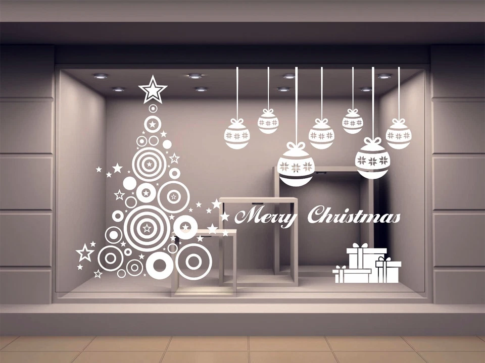 vetrofania adesivo vetrina albero natale merry christmas ADESIVI fiocchi v20