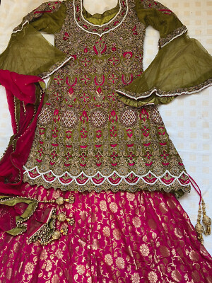 bridal / bridesmaid mehndi Mayoon outfit pink and green pakistani/indian |  eBay UK