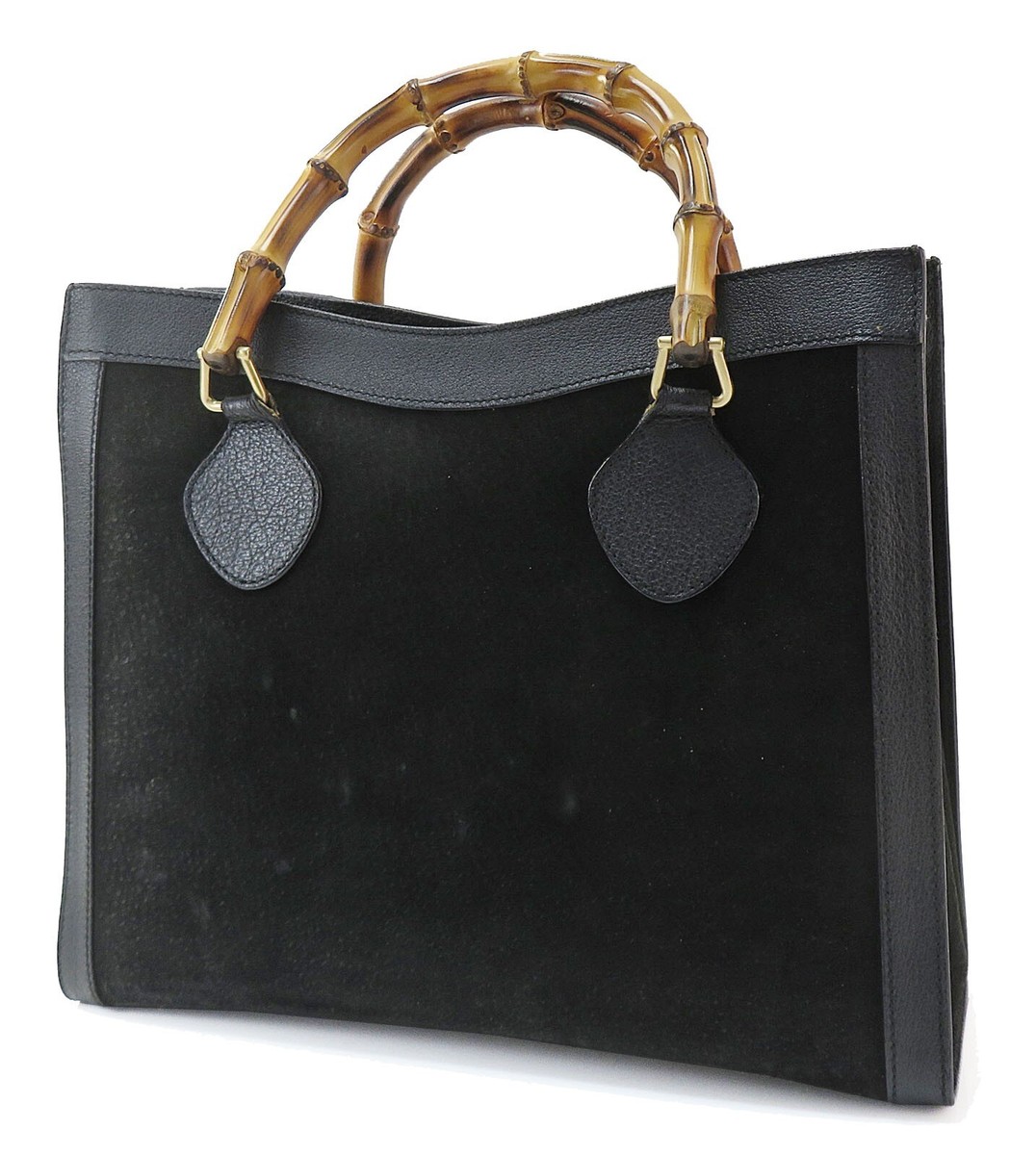 Auth GUCCI Diana Black Suede Leather and Bamboo Handle Tote Hand