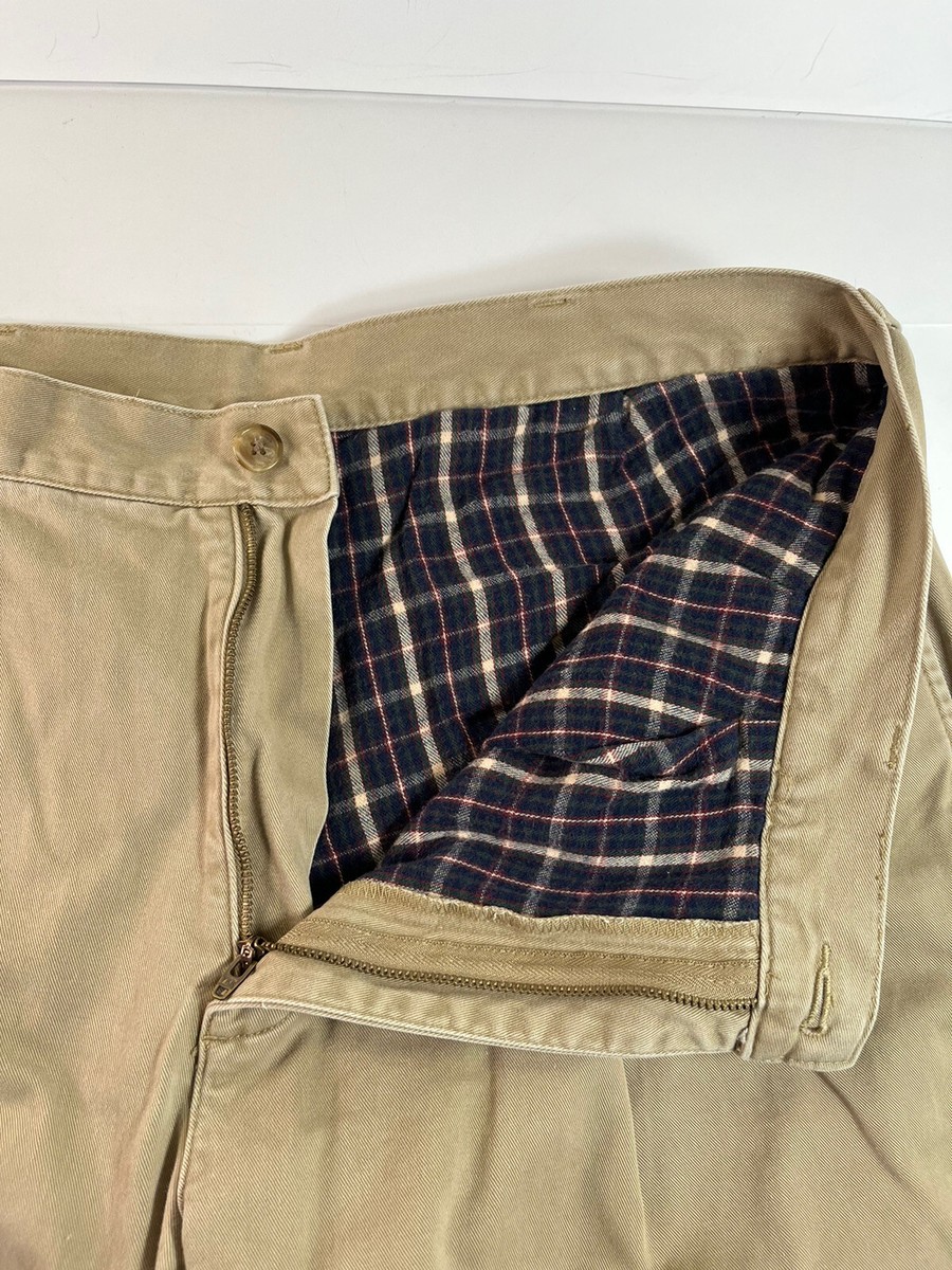 LL Bean Natural Fit Flannel Lined Tan Pleated Chino Pants Mens 37x29 EUC!