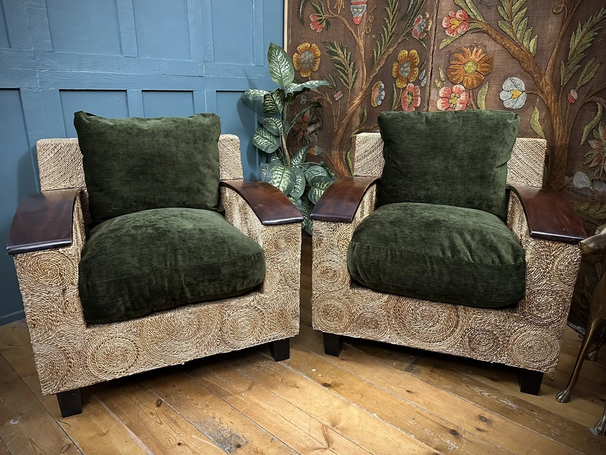 Pair Bohemian Deco Cord Design Unique Armchairs Conservatory Patio