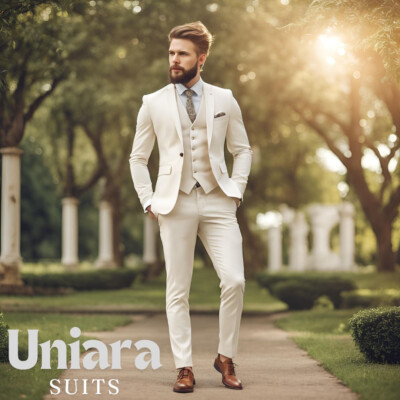 Men Suits White 3 Piece Modern Slim Fit Party Wear Wedding Groom Tailored Suits
