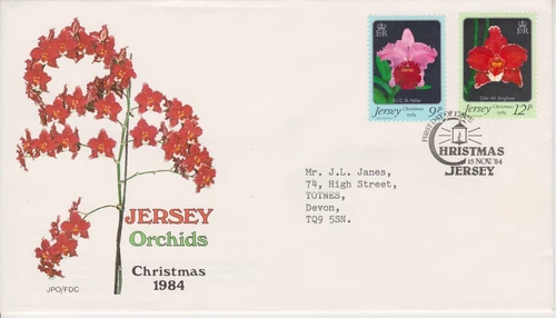 UNADDRESSED Jersey FDC First Day Cover 1984 Christmas Orchids