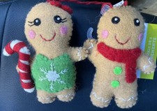 New India Felt Gingerbread Man Boy Girl Plush Christmas Tree Ornaments 4" Set 2