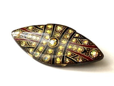 Grande Broche Art Déco En Argent Avec Pierres, émail Et Strass - Occasion - Pierre Bex
