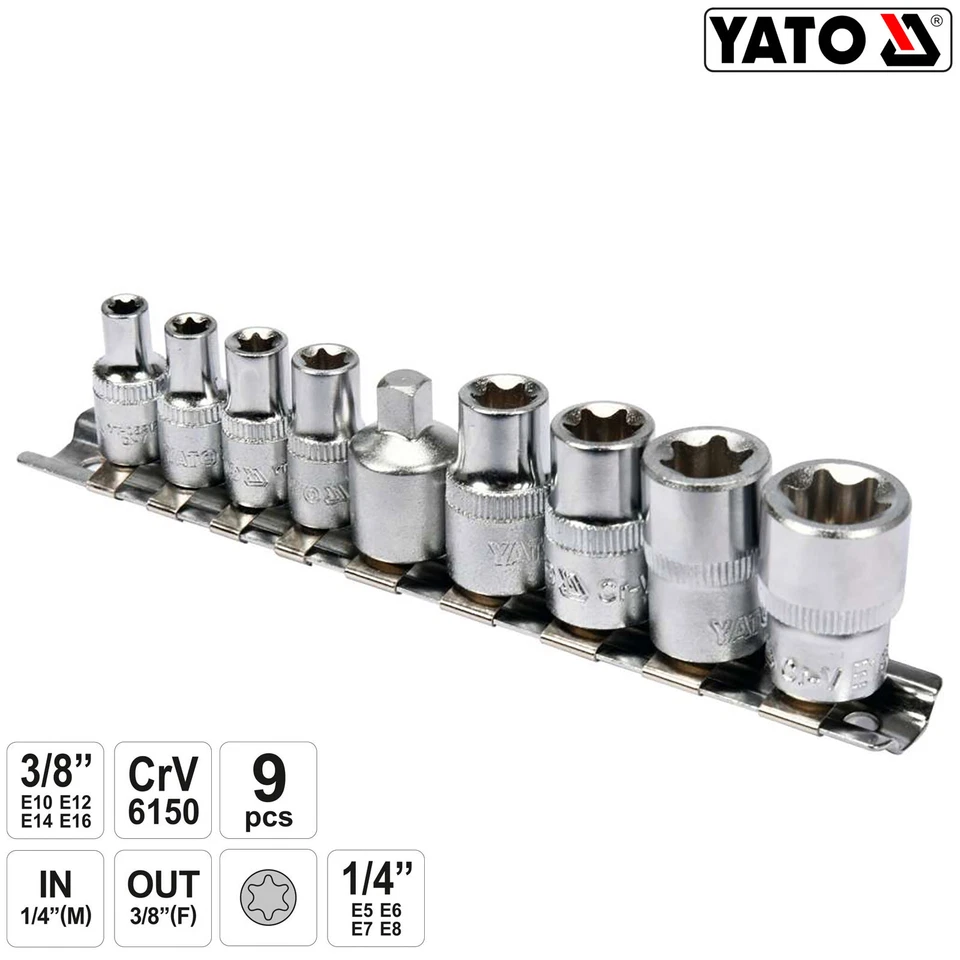 YATO Jeu De Douilles Torx Avec Embouts 9 Pièces 1/4" 3/8" 9-tlg. - Photo 1/1