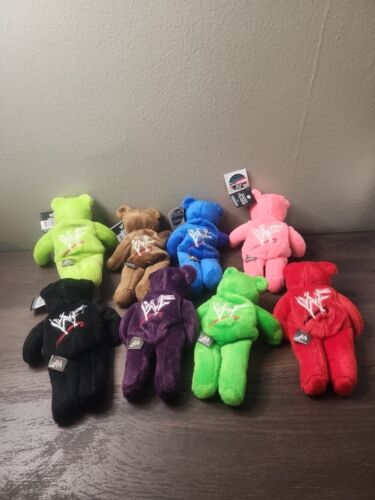 WWE WWF Attitude Bears Set Plush Mini Beanie Bear Figure Kane Undertaker Mankind - Picture 2 of 2