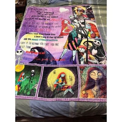 Disney Nightmare Before Christmas Jack & Sally Fleece Throw Blanket Purple Gift