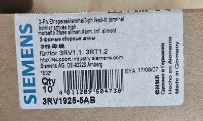 Siemens 3RV1925-5AB 3-phase supply terminal for 3-phase busbars for size S0 Connection fro... — Terminal Blocks
