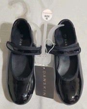 Danskin Tap Dance Black Shoes With Metal Soundboard Toe  Heel Girls Size 12 New