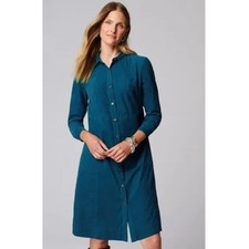 J. Jill Teal Blue Corduroy Button Front Shirt Dress Long Sleeve Pockets Womens S