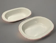 Lot Of 2 Victoriana Serving Soup Bowls Japan 1988 CHD Pink Trim 10.5”x7.25”x2.25