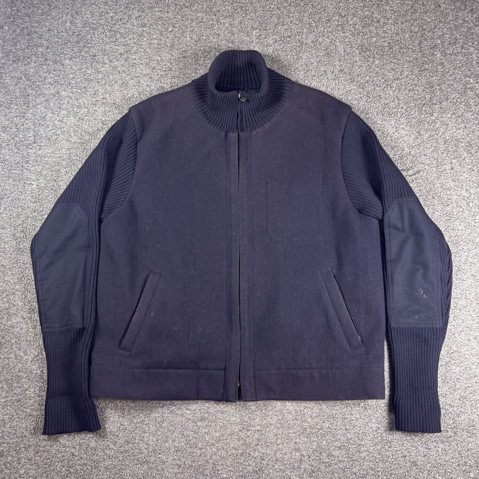 Vintage Gap Jacket Mens XL Navy Wool Full Zip Ribbed Sweater Pockets