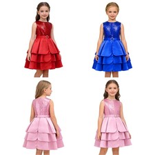 Kids Girls Ball Gowns Christmas Sequined Communions Dress Graduation Pageant
