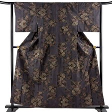 JAPANESE KIMONO TSUMUGI PURPLE 158cm 5 ft 2 in PURE SILK B0954