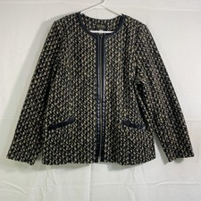 Bob Mackie Wearable Art Jacket LG Full Zip Fleece Coat Black Gold Faux Leather
